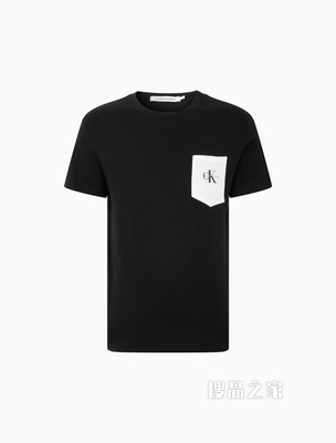 Calvin Klein 男士圆领纯棉交叠LOGO贴布袋短袖T恤ZM01883