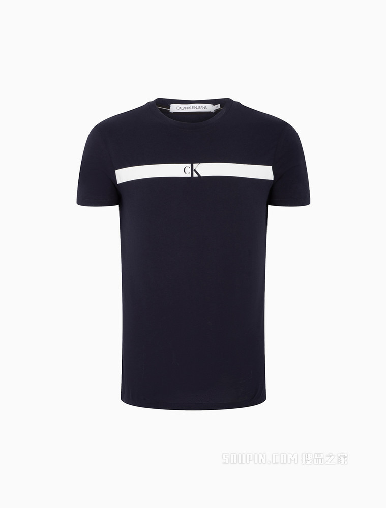 Calvin Klein 男士休闲圆领纯棉镂空LOGO短袖T恤ZM01885