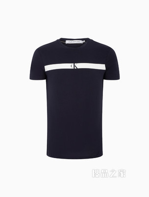 Calvin Klein 男士休闲圆领纯棉镂空LOGO短袖T恤ZM01885