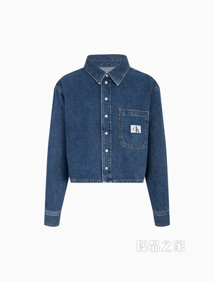 Calvin Klein 女士翻领纯棉LOGO织标短牛仔衬衫J218493