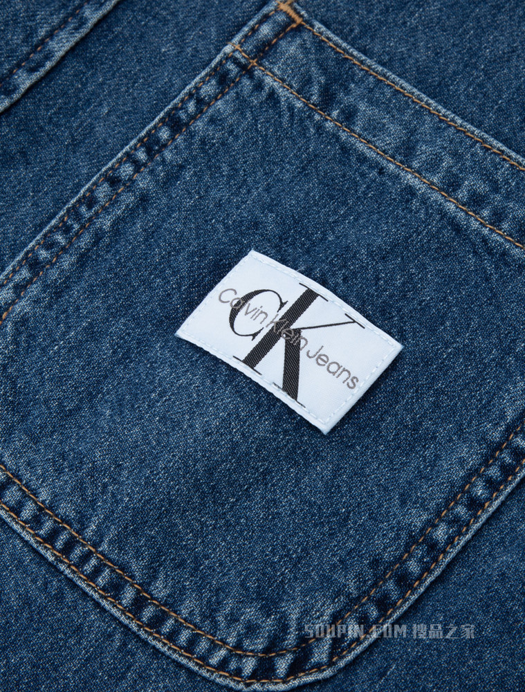 Calvin Klein 女士翻领纯棉LOGO织标短牛仔衬衫J218493