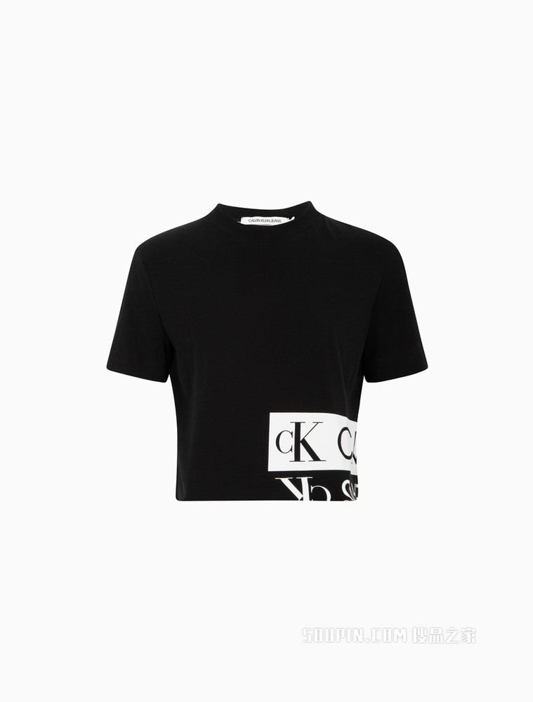 Calvin Klein 女士圆领短款纯棉箱型印花LOGO短袖T恤ZW01699