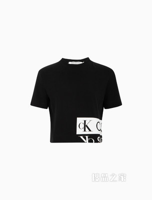 Calvin Klein 女士圆领短款纯棉箱型印花LOGO短袖T恤ZW01699