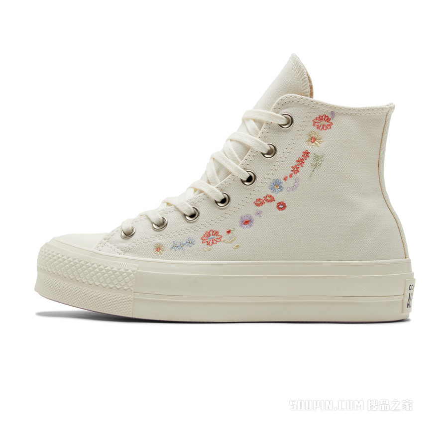 【女子】All Star Lift厚底刺绣帆布鞋 女款 米黄色/多色