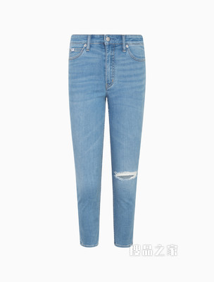 Calvin Klein 女士高弹力高腰紧身破洞九分牛仔裤J218737