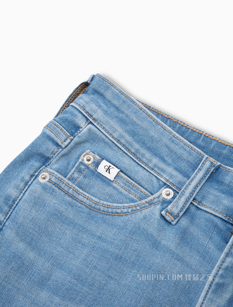Calvin Klein 女士高弹力高腰紧身破洞九分牛仔裤J218737