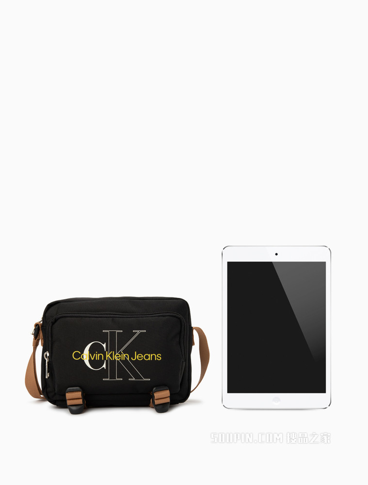 Calvin Klein 男士时尚撞色肩带交叠LOGO斜挎相机包HH3014
