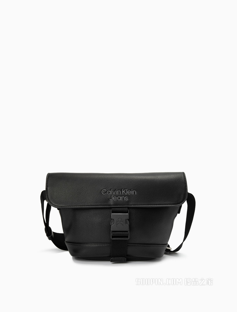 Calvin Klein 男士时尚插扣翻盖压纹LOGO斜挎邮差包HH3066