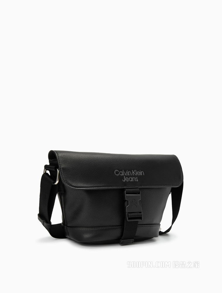 Calvin Klein 男士时尚插扣翻盖压纹LOGO斜挎邮差包HH3066