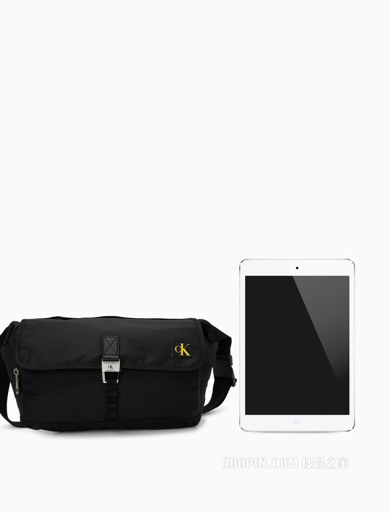 Calvin Klein 男士经典卡扣翻盖荧光色LOGO单肩斜挎包HH3078