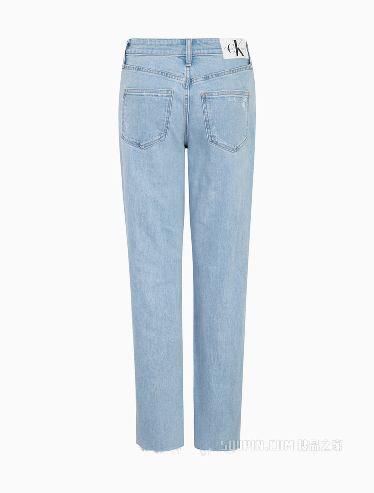 Calvin Klein 女士休闲宽松直筒破洞微弹牛仔裤J218845