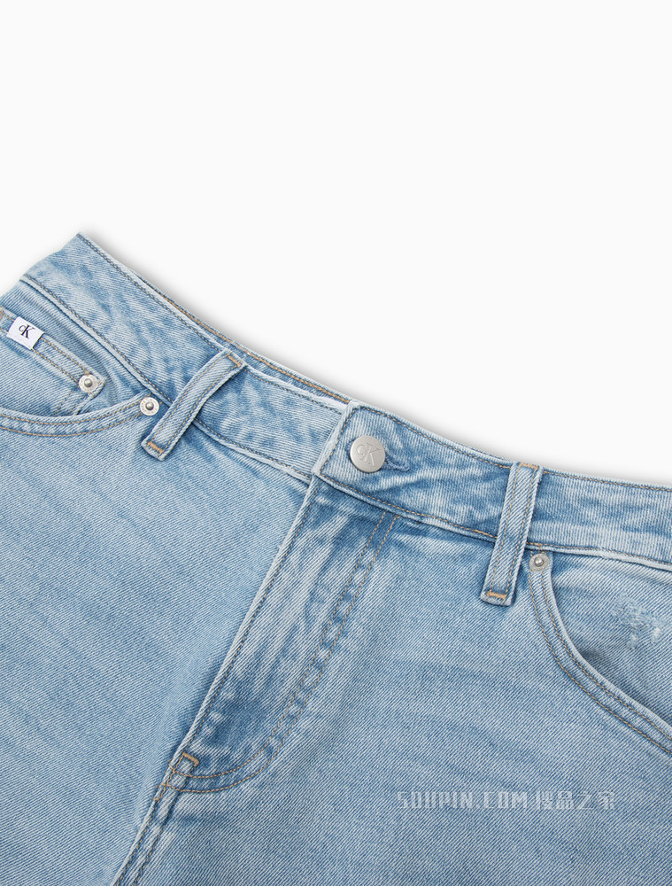 Calvin Klein 女士休闲宽松直筒破洞微弹牛仔裤J218845