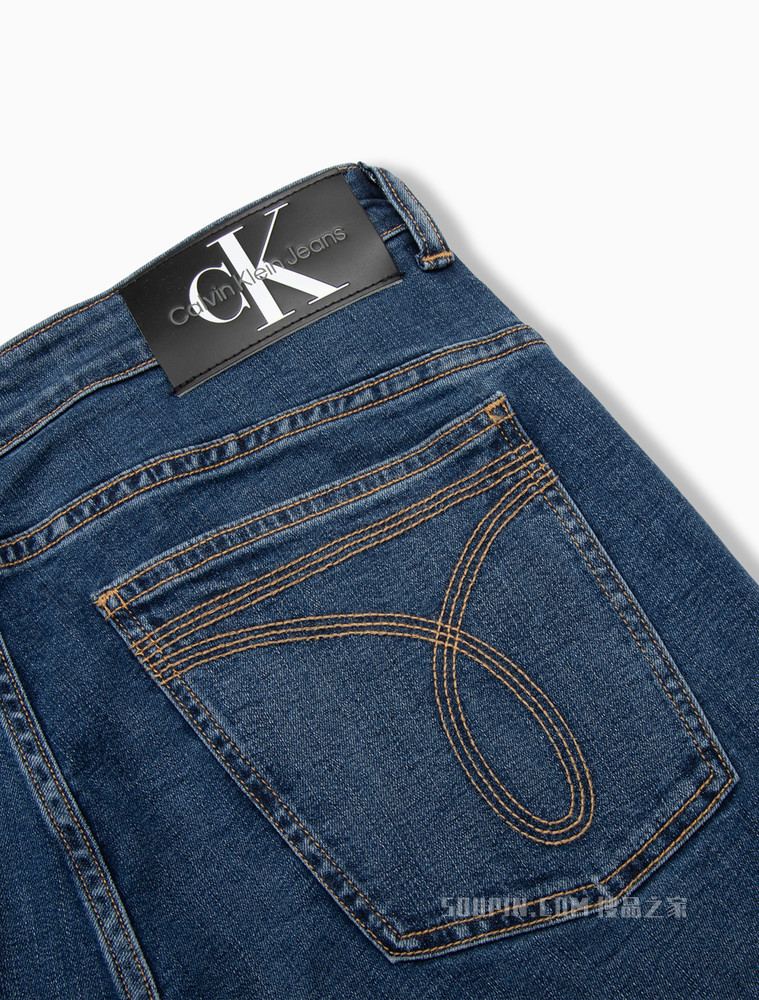 Calvin Klein 男士合体版中蓝色水洗猫须弹力牛仔裤J320660