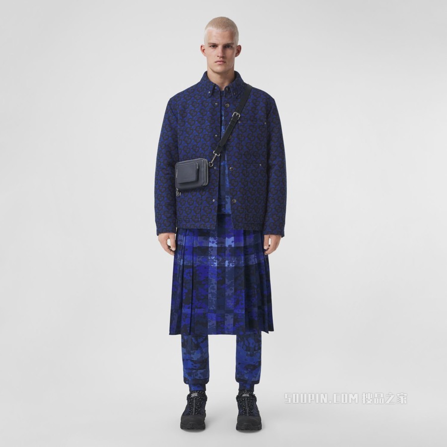 专属标识羊毛提花衬衫式外套 (深皇家蓝色) - 男士