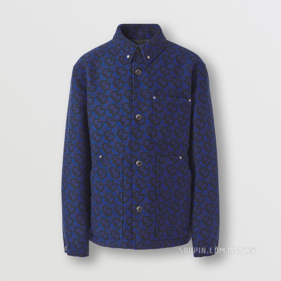 专属标识羊毛提花衬衫式外套 (深皇家蓝色) - 男士