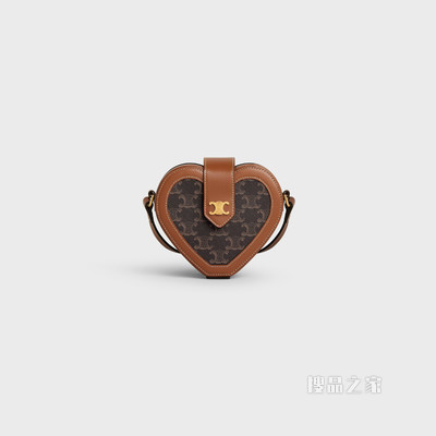 TAMBOUR 标志印花牛皮革心形手袋 黄褐色-04LU