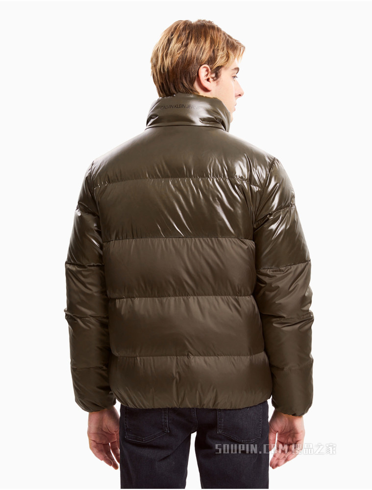 Calvin Klein 男士立领拉链拼接印花LOGO羽绒服J320295