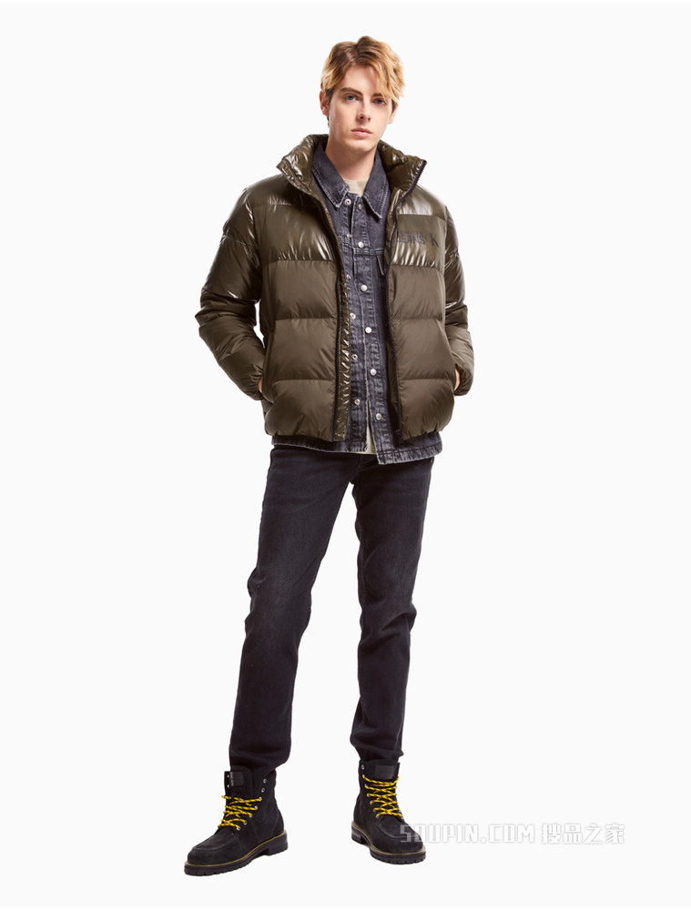 Calvin Klein 男士立领拉链拼接印花LOGO羽绒服J320295