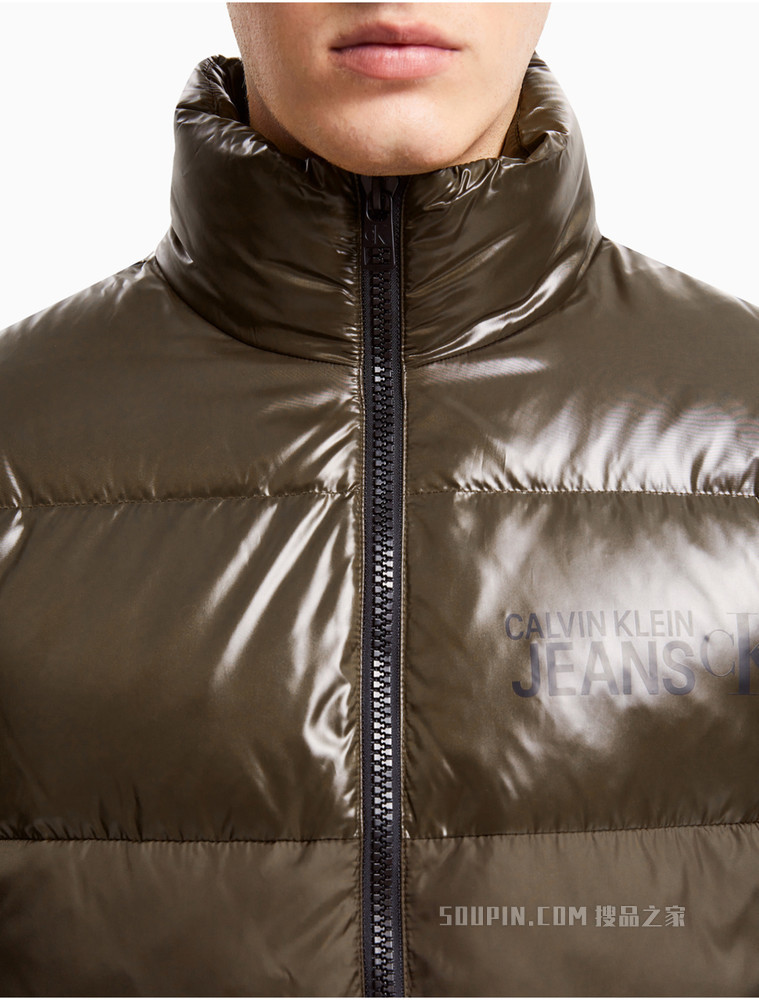 Calvin Klein 男士立领拉链拼接印花LOGO羽绒服J320295