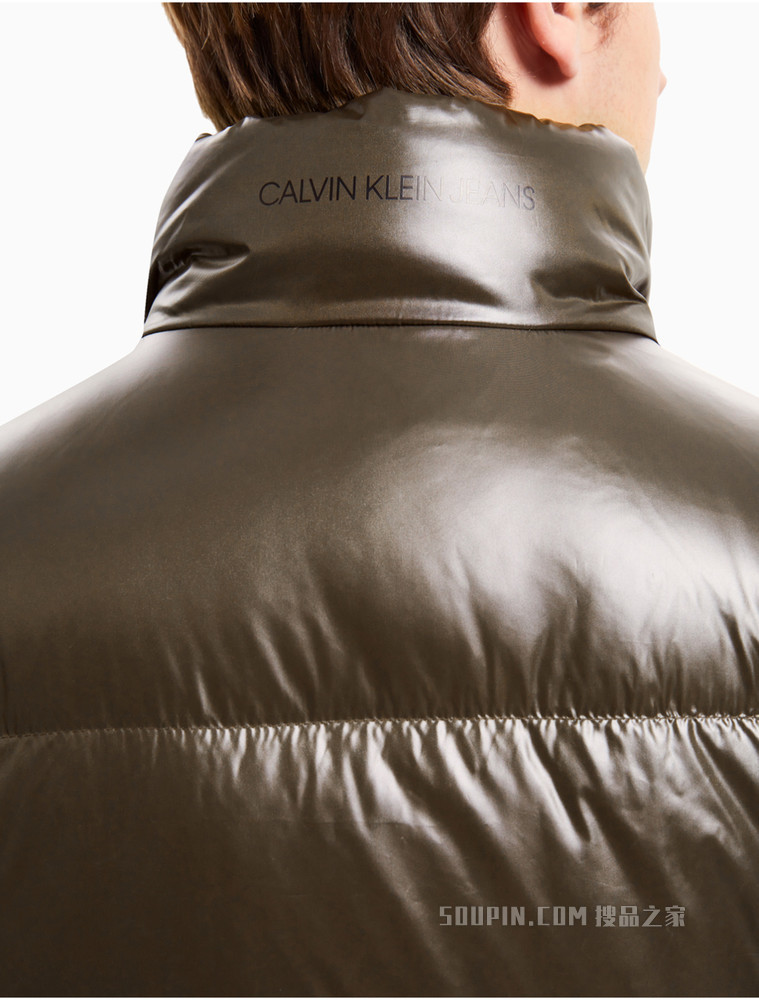 Calvin Klein 男士立领拉链拼接印花LOGO羽绒服J320295