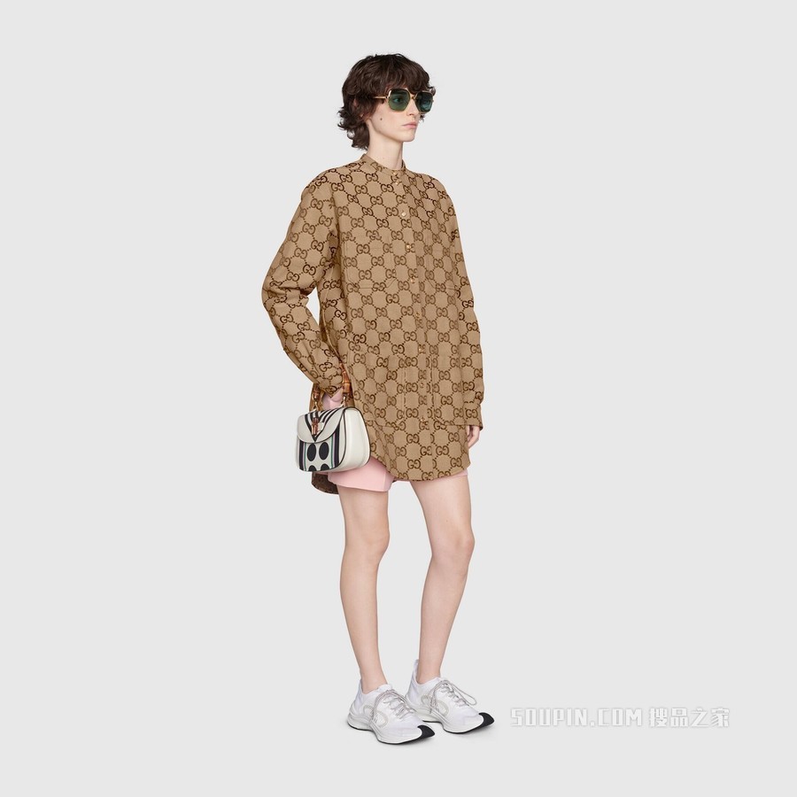 Maxi GG帆布衬衫 驼色和乌木色