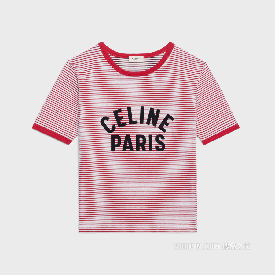 CELINE PARIS条纹棉质T恤 荧光白 / 红色 / 黑色-01RA