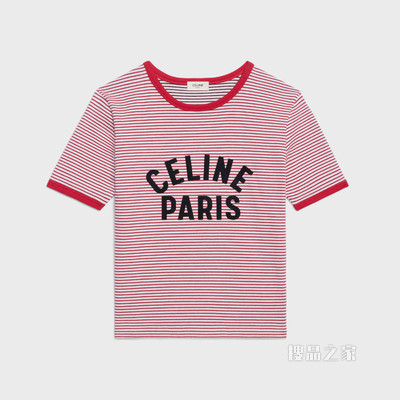 CELINE PARIS条纹棉质T恤 荧光白 / 红色 / 黑色-01RA
