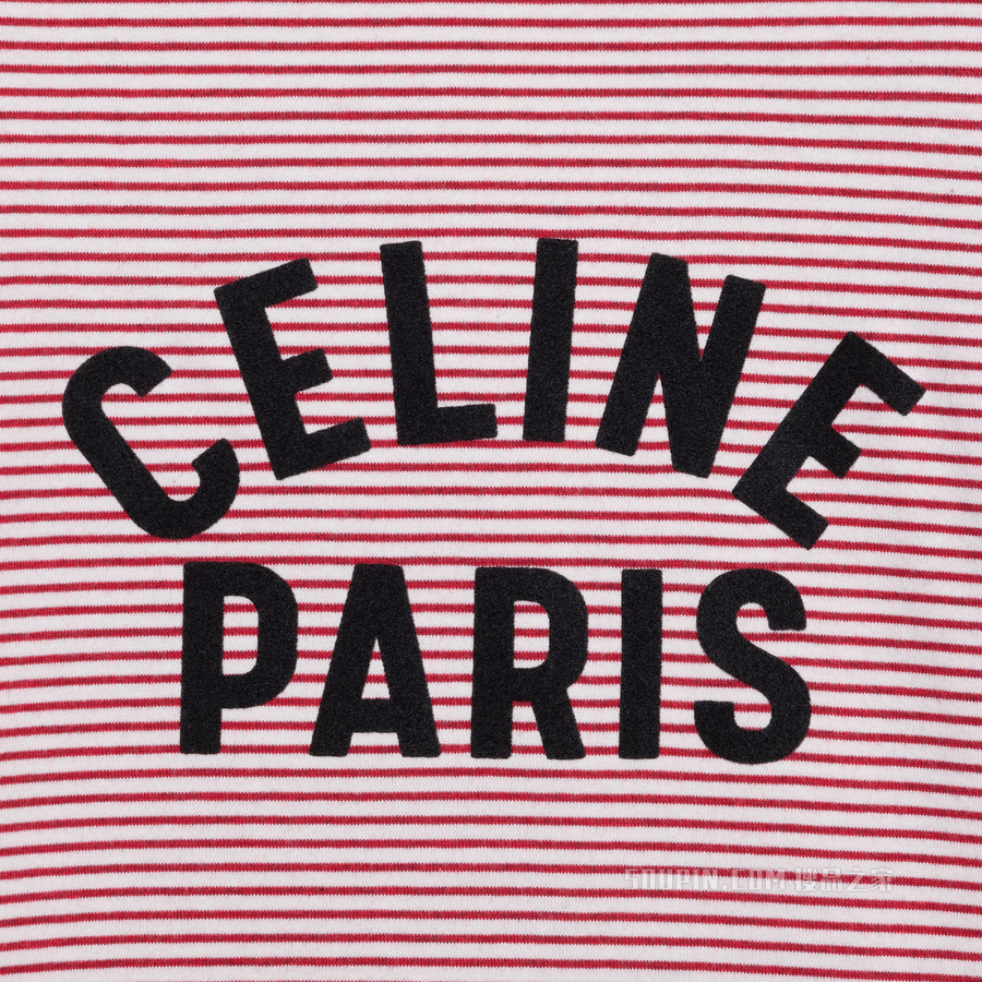 CELINE PARIS条纹棉质T恤 荧光白 / 红色 / 黑色-01RA