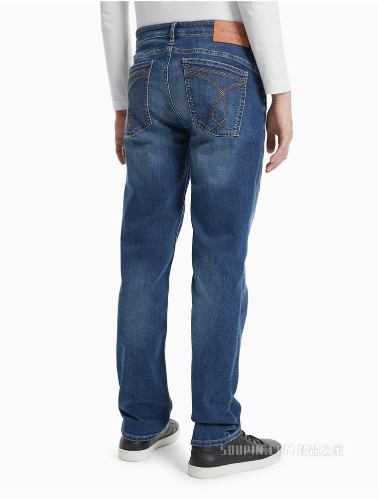 Calvin Klein 男士复古合体低腰猫须LOGO皮标水洗牛仔裤J317938