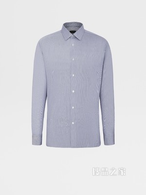 墨蓝色细条纹Trofeo™Comfort棉质精裁衬衫，City修身版型