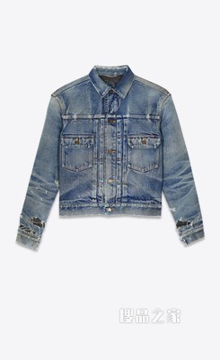 陈旧蓝色破洞牛仔夹克