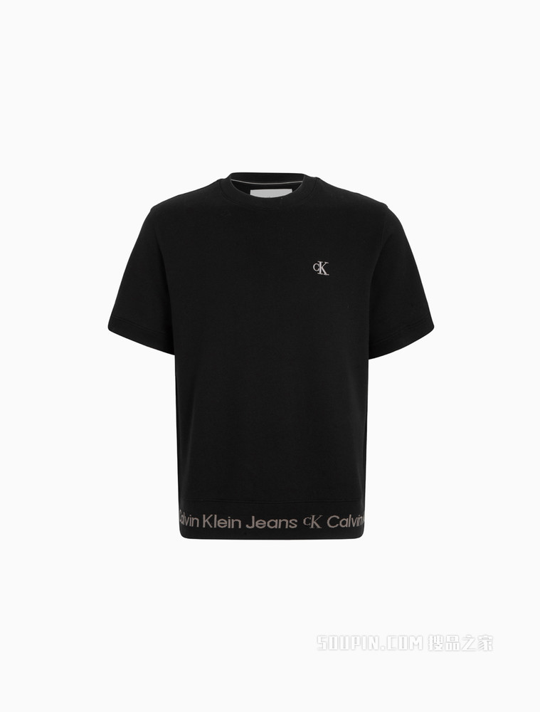 Calvin Klein 男士圆领纯棉螺纹LOGO提花短袖T恤J320776