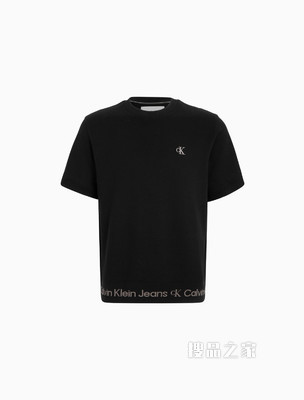 Calvin Klein 男士圆领纯棉螺纹LOGO提花短袖T恤J320776