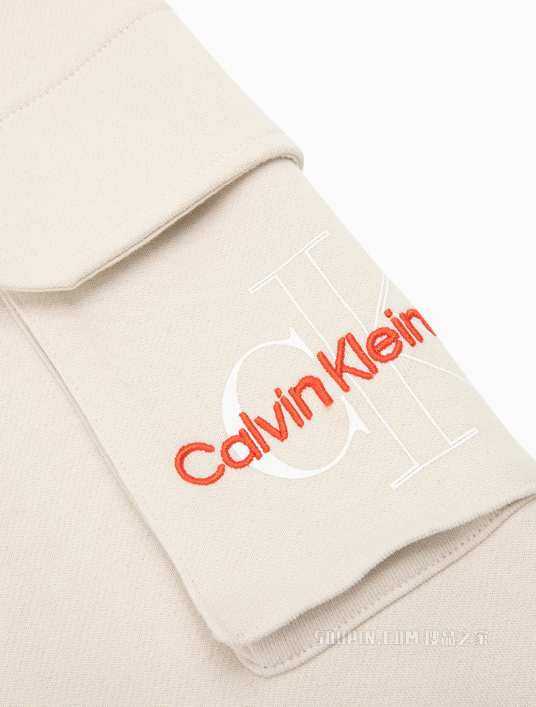 Calvin Klein 男士抽绳腰束脚纯棉交叠LOGO休闲裤J320942