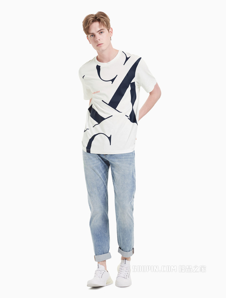 Calvin Klein 男装时尚简约LOGO印花全棉圆领短袖T恤J317893