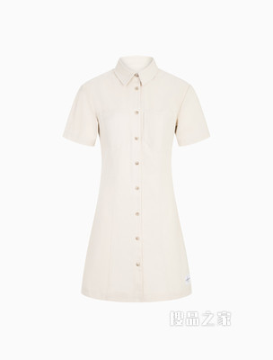 Calvin Klein 女士时尚纽扣翻领纯棉A字短袖连衣裙J218347