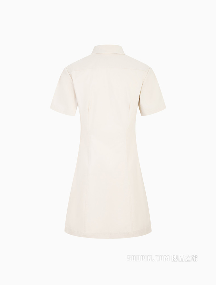 Calvin Klein 女士时尚纽扣翻领纯棉A字短袖连衣裙J218347