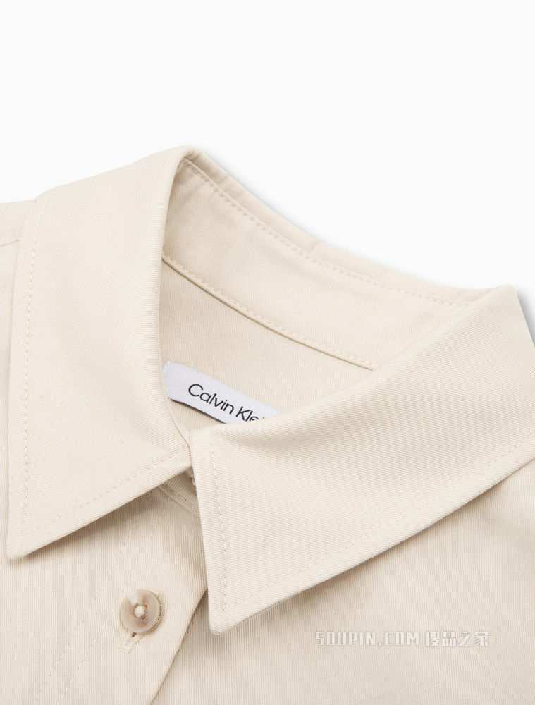 Calvin Klein 女士时尚纽扣翻领纯棉A字短袖连衣裙J218347