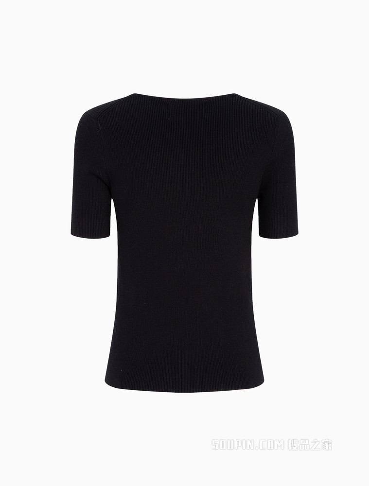 Calvin Klein 女士V领修身短袖LOGO绣片毛衣针织衫J218864