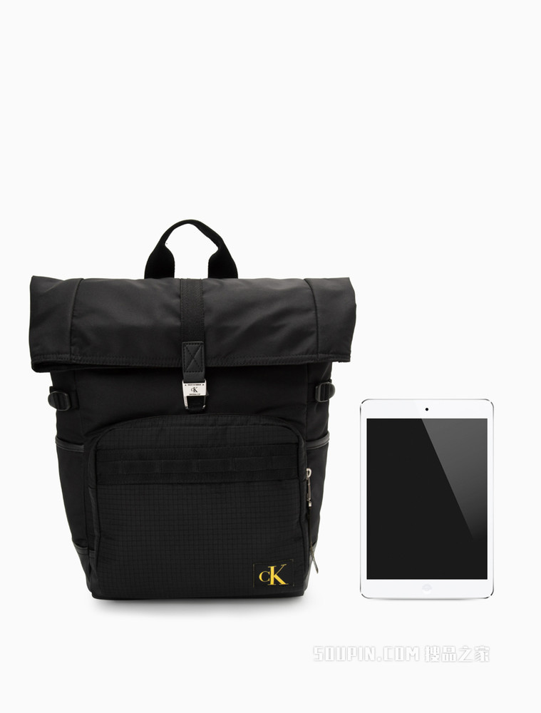 Calvin Klein 男士经典金属卡扣翻盖LOGO织标双肩包HH3076