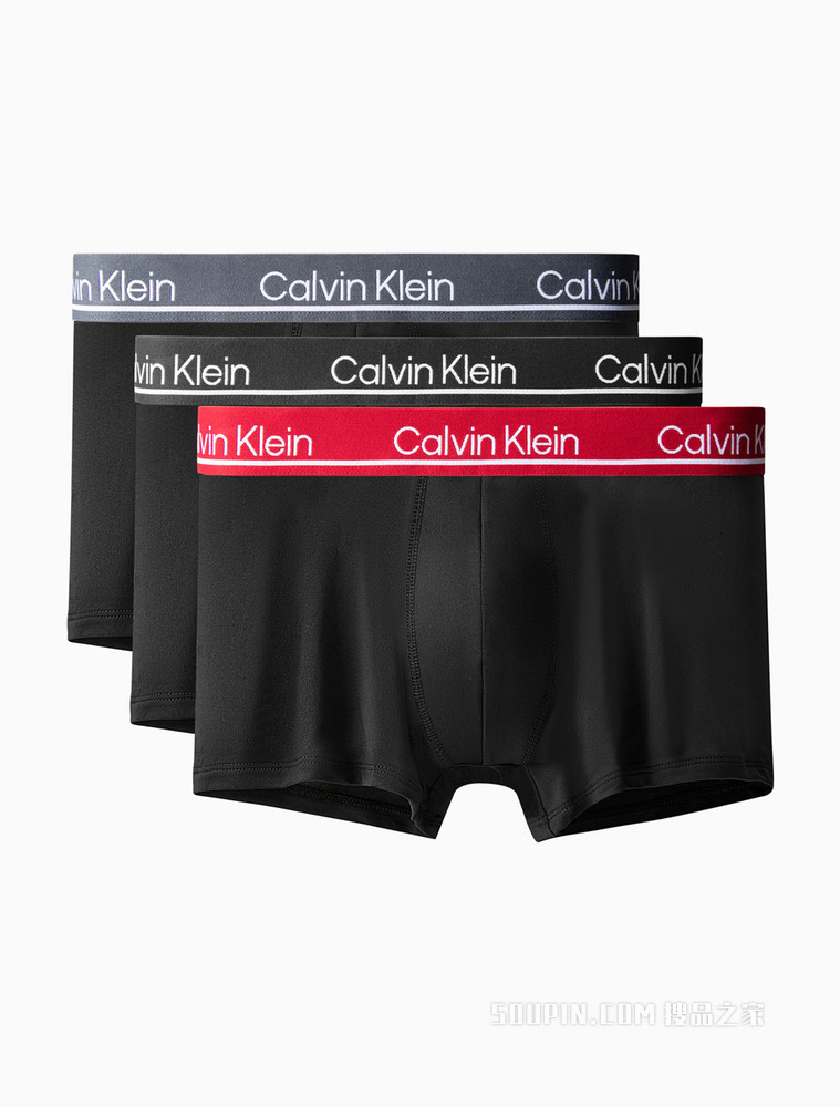 Calvin Klein 男士三条装LOGO腰边弹力轻薄平角内裤NP2443O