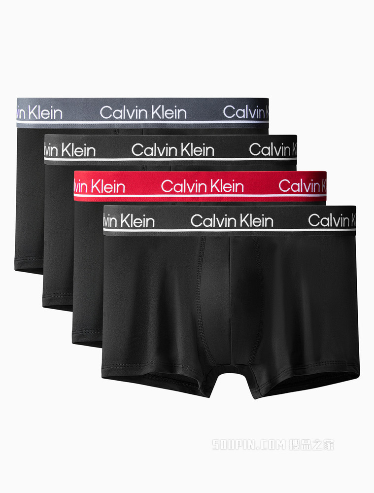 Calvin Klein 男士四条装LOGO腰边弹力轻薄平角内裤NP2446O