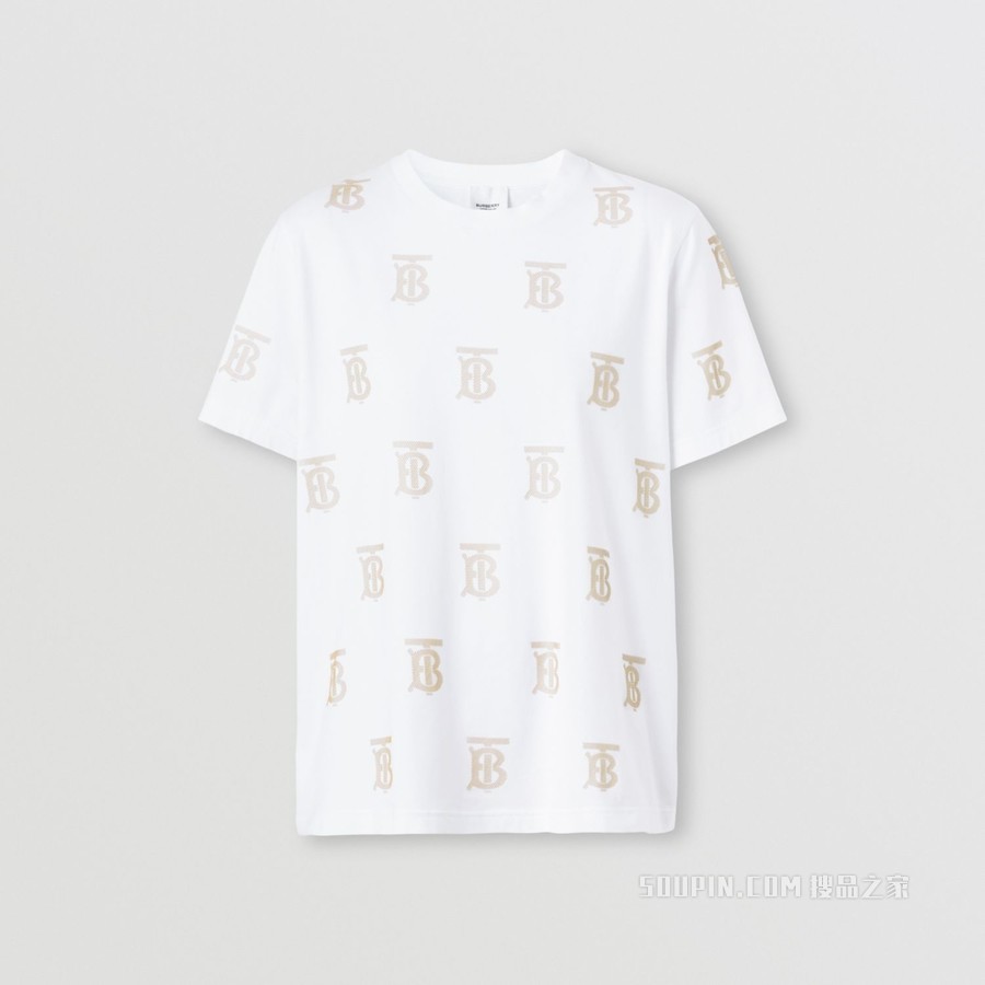 专属标识装饰棉质 T 恤衫 (白色) - 女士