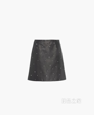 仿水晶镶嵌软羊革半身裙