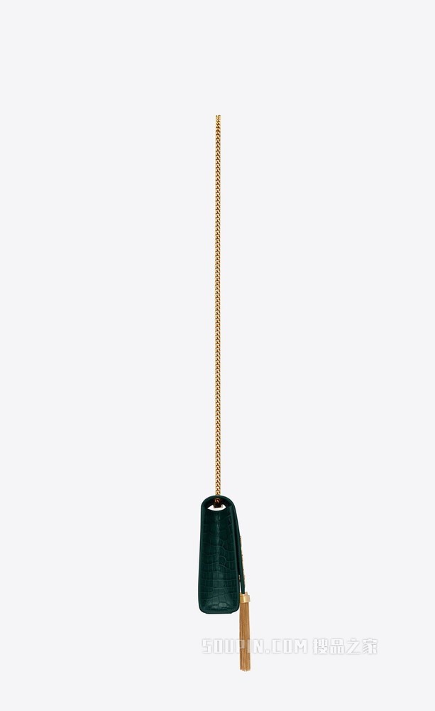Kate中号鳄鱼纹压印亮面皮革流苏链条包
