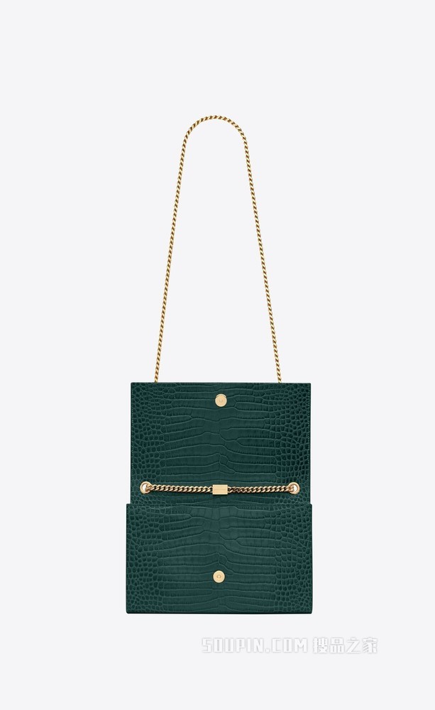 Kate中号鳄鱼纹压印亮面皮革流苏链条包
