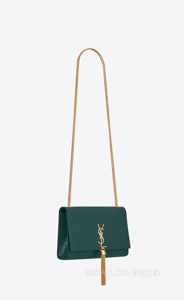 Kate中号鳄鱼纹压印亮面皮革流苏链条包