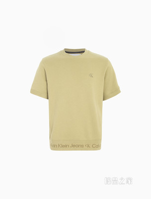 Calvin Klein 男士圆领纯棉螺纹LOGO提花短袖T恤J320776