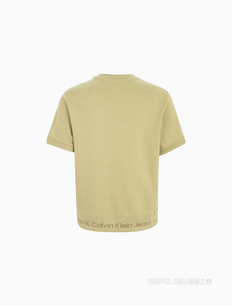 Calvin Klein 男士圆领纯棉螺纹LOGO提花短袖T恤J320776