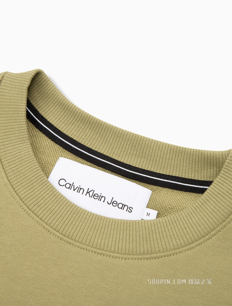 Calvin Klein 男士圆领纯棉螺纹LOGO提花短袖T恤J320776